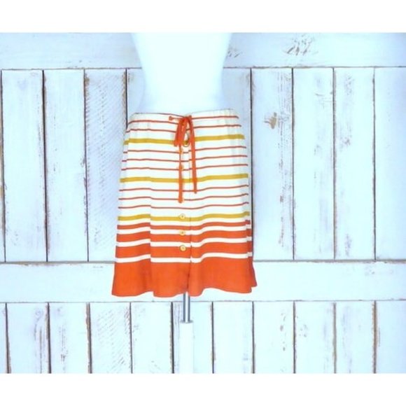 Bobbie Brooks orange and tan striped button down stretch scooter skirt - Picture 1 of 5